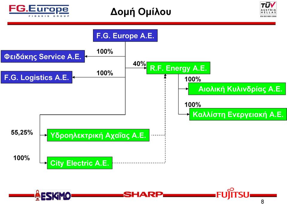 E. 100% Καλλίστη Ενεργειακή A.E. 55,25% Υδροηλεκτρική Αχαΐας A.