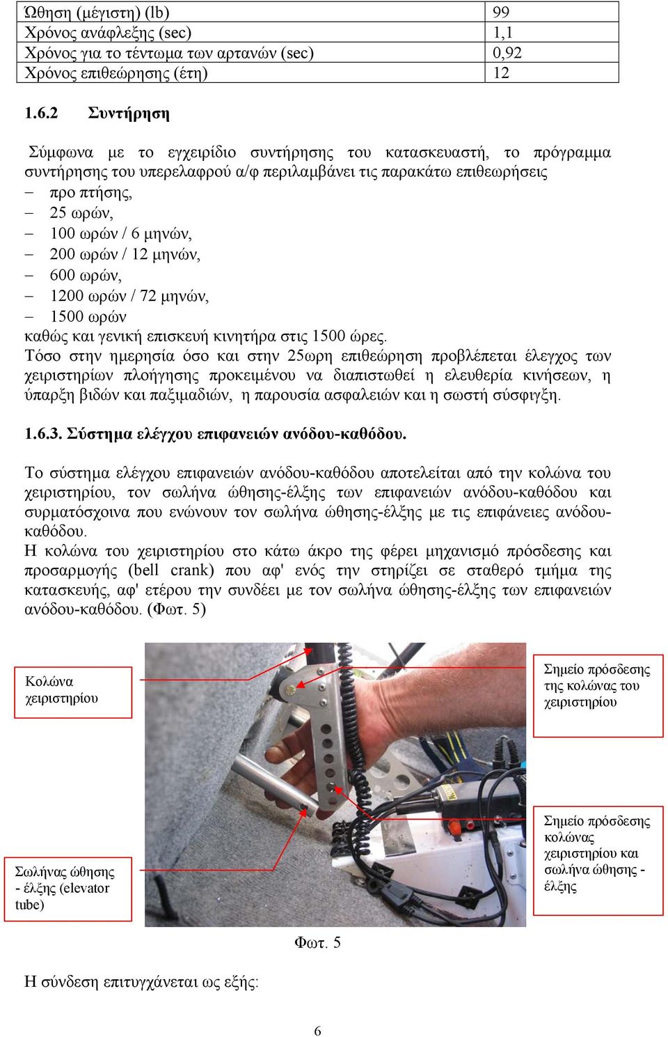 / 12 µηνών, 600 ωρών, 1200 ωρών / 72 µηνών, 1500 ωρών καθώς και γενική επισκευή κινητήρα στις 1500 ώρες.
