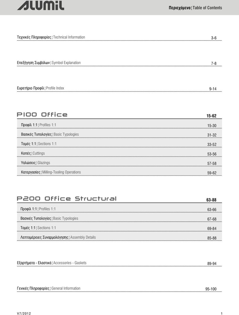 Milling-Tooling Operations 33-52 53-56 57-58 59-62 63-88 Προφίλ 1:1 Profiles 1:1 63-66 Βασικές Τυπολογίες Basic Typologies 67-68 Τομές 1:1 Sections 1:1