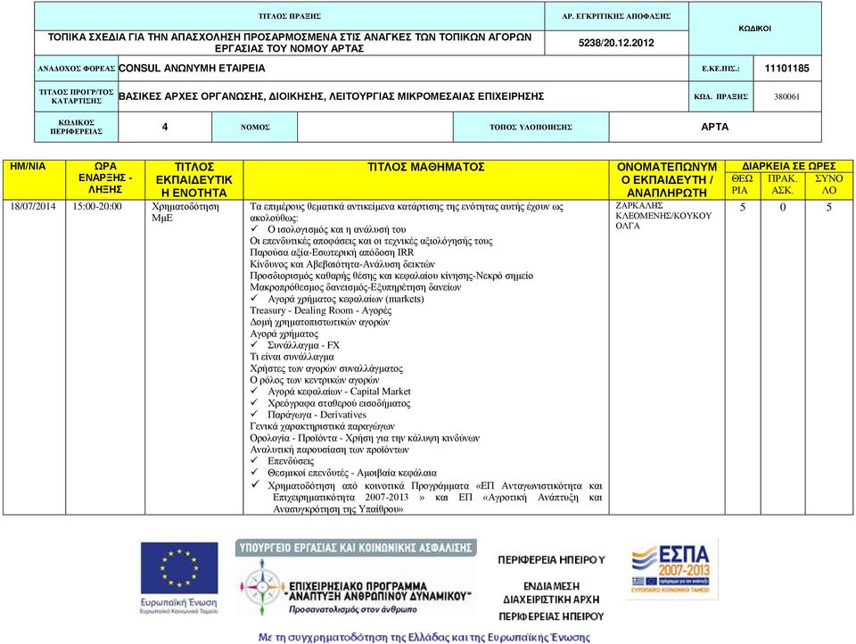 δανεισμός-εξυπηρέτηση δανείων Αγορά χρήματος κεφαλαίων (markets) Treasury - Dealing Room - Αγορές Δομή χρηματοπιστωτικών αγορών Αγορά χρήματος Συνάλλαγμα - FX Τι είναι συνάλλαγμα Χρήστες των αγορών