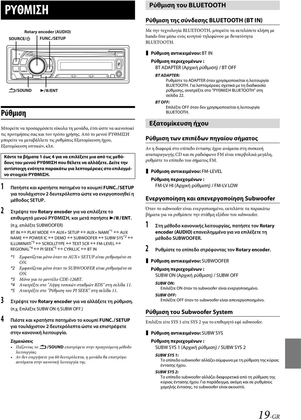 Κάντε τα βήματα 1 έως 4 για να επιλέξετε μια από τις μεθόδους του μενού ΡΥΘΜΙΣΗ που θέλετε να αλλάξετε. Δείτε την αντίστοιχη ενότητα παρακάτω για λεπτομέρειες στο επιλεγμένο στοιχείο ΡΥΘΜΙΣΗ.