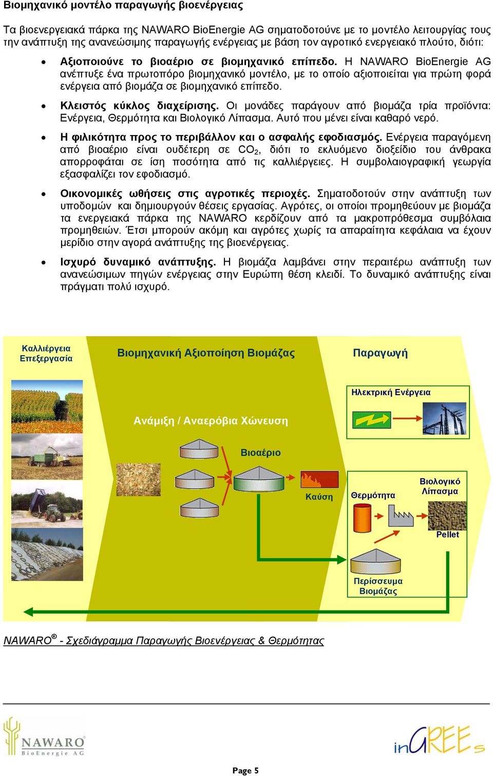 Η NAWARO BioEnergie AG ανέπτυξε ένα πρωτοπόρο βιοµηχανικό µοντέλο, µε το οποίο αξιοποιείται για πρώτη φορά ενέργεια από βιοµάζα σε βιοµηχανικό επίπεδο. Κλειστός κύκλος διαχείρισης.