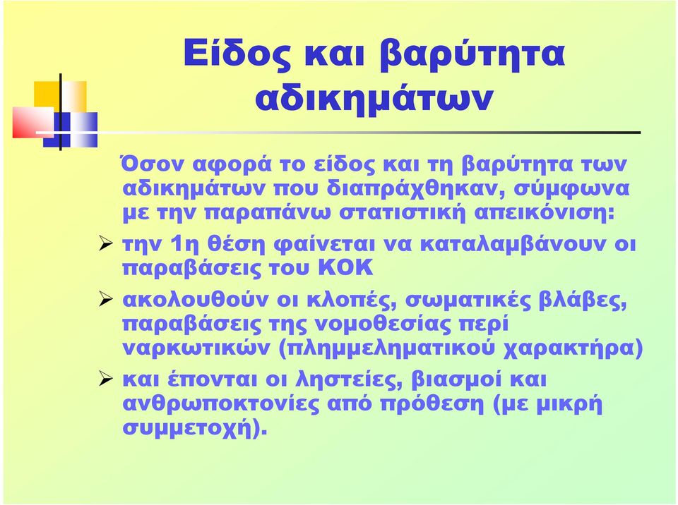 του ΚΟΚ ακολουθούν οι κλοπές, σωματικές βλάβες, παραβάσεις της νομοθεσίας περί ναρκωτικών