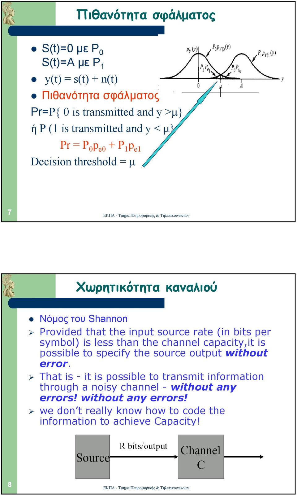 per symbol) is less than the channel capacity,it is possible to specify the source output without error.