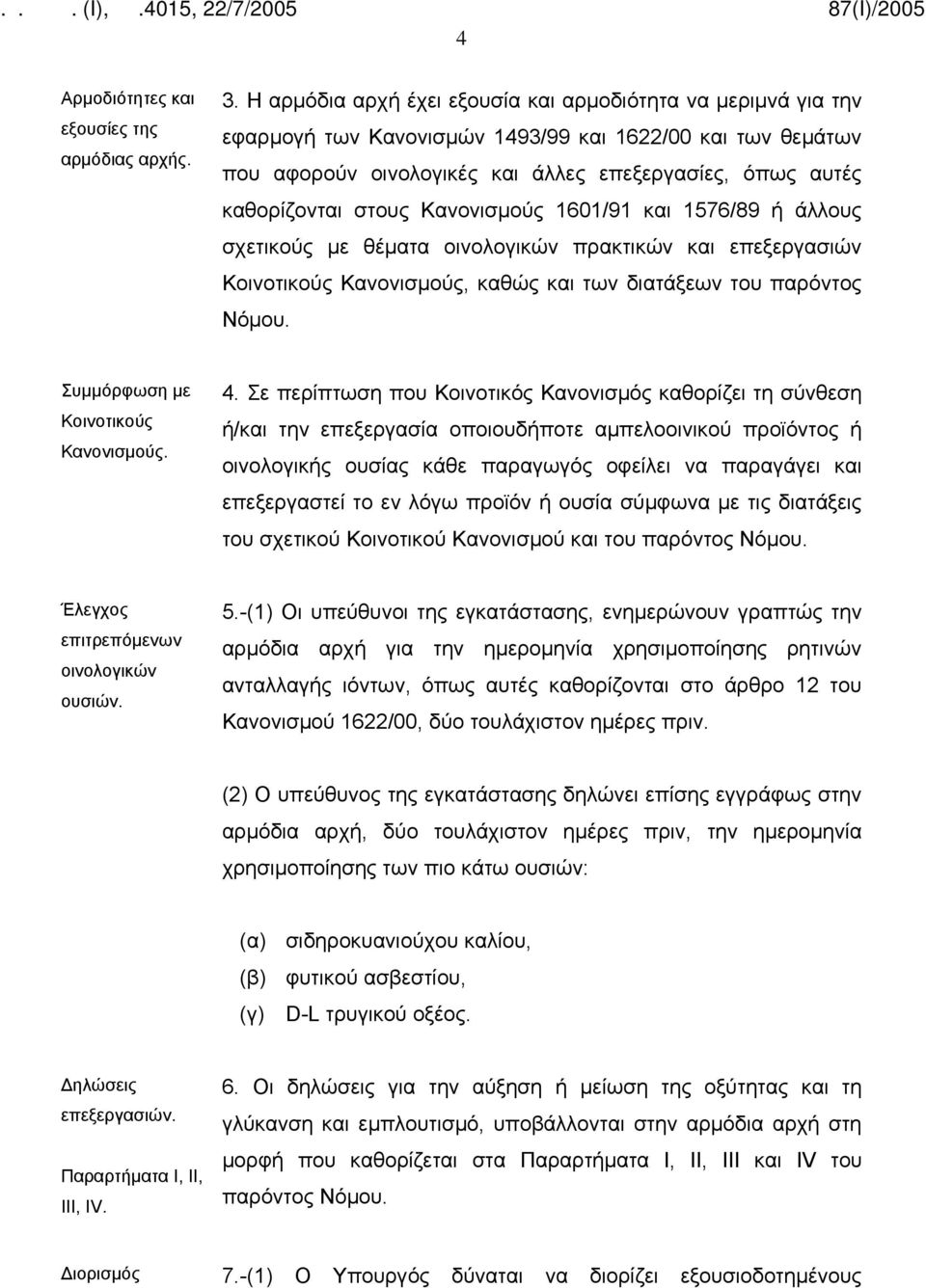 στους Κανονισμούς 1601/91 και 1576/89 ή άλλους σχετικούς με θέματα οινολογικών πρακτικών και επεξεργασιών Κοινοτικούς Κανονισμούς, καθώς και των διατάξεων του παρόντος Νόμου.