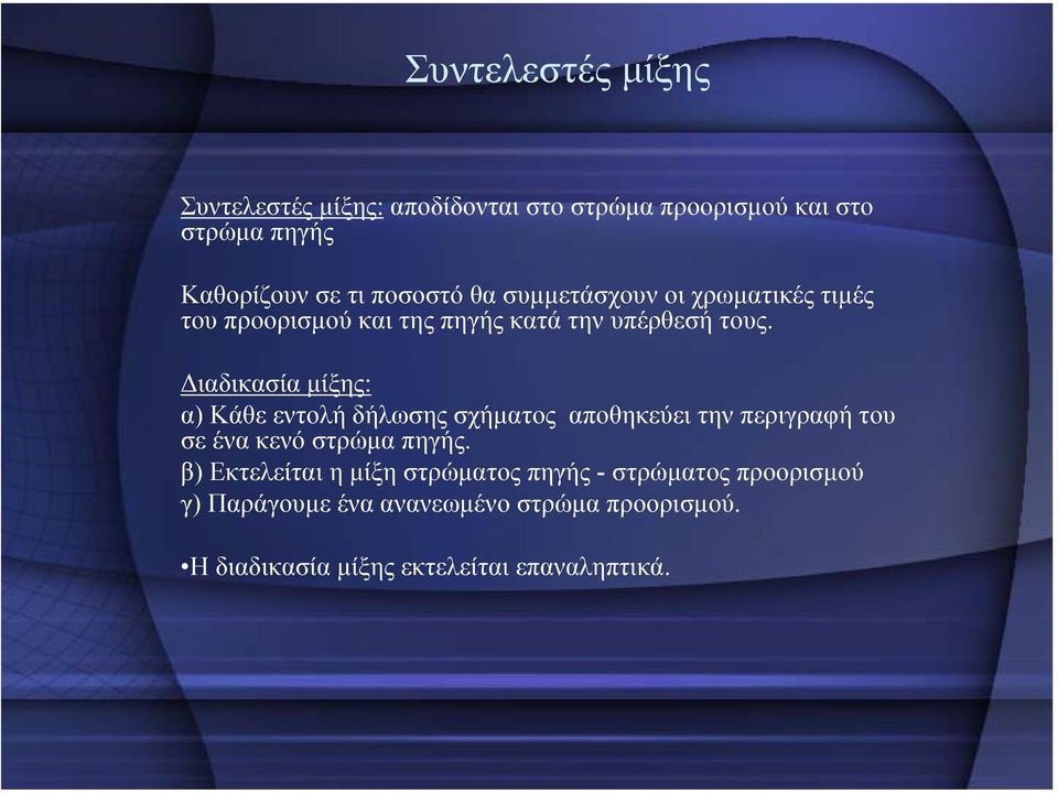 ιαδικασία µίξης: α) Κάθε εντολή δήλωσης σχήµατος αποθηκεύει την περιγραφή του σε ένα κενό στρώµα πηγής.