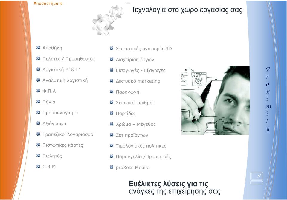 R.M Στατιστικές αναφορές 3D ιαχείριση έργων Εισαγωγές - Εξαγωγές ικτυακό markg Παραγωγή Σειριακοί αριθµοί Παρτίδες