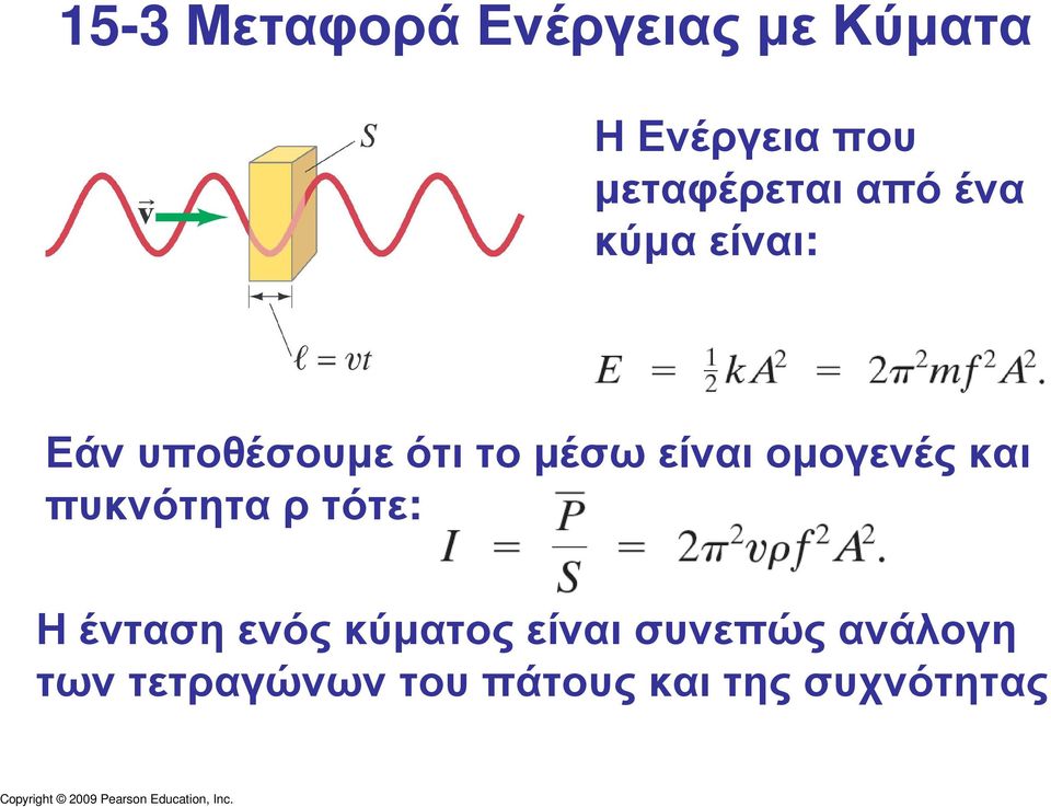 οµογενές και πυκνότητα ρ τότε: Η ένταση ενός κύµατος