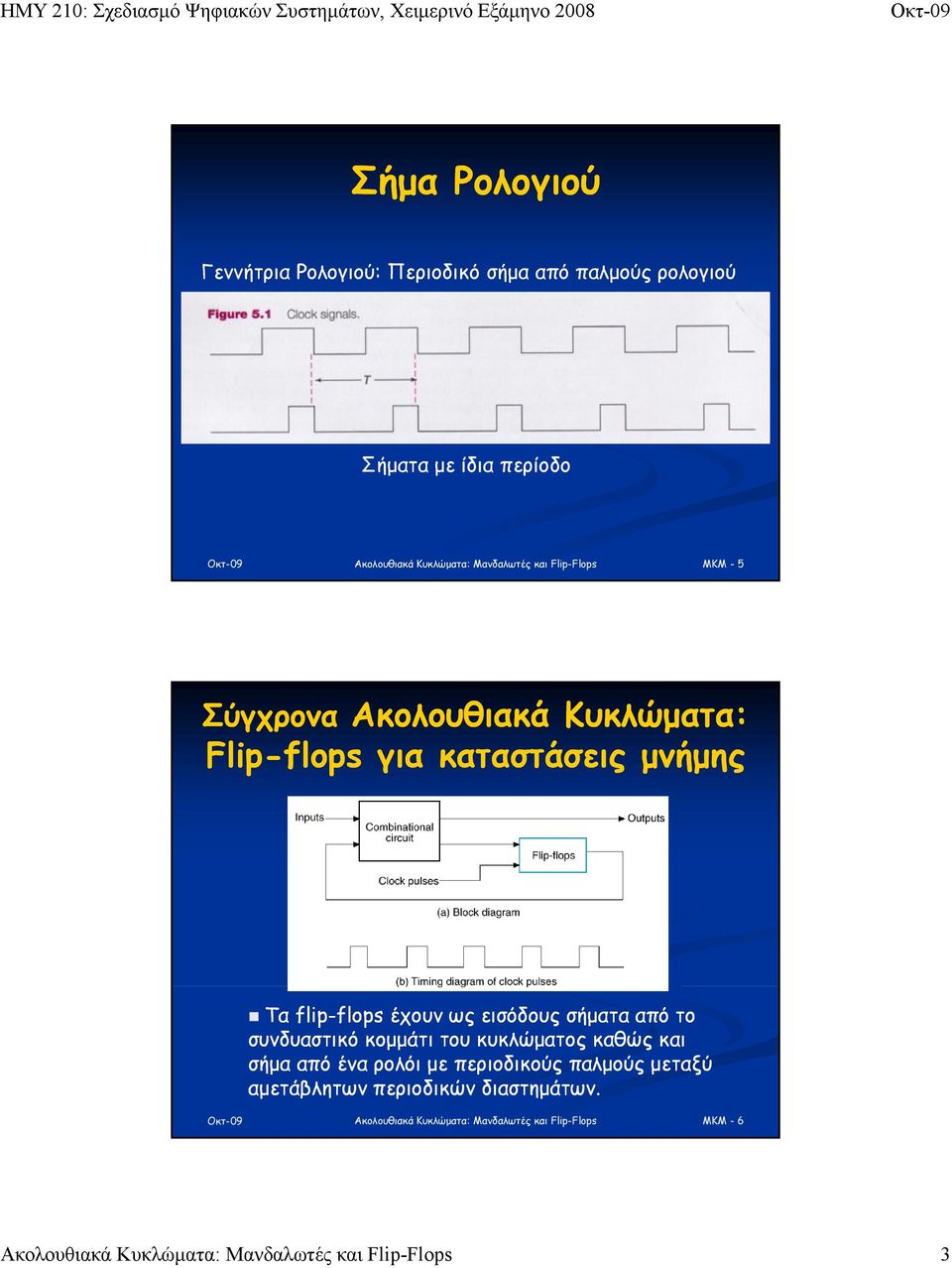 εισόδους σήματα από το συνδυαστικό κομμάτι του κυκλώματος καθώς και σήμα από ένα ρολόι με περιοδικούς