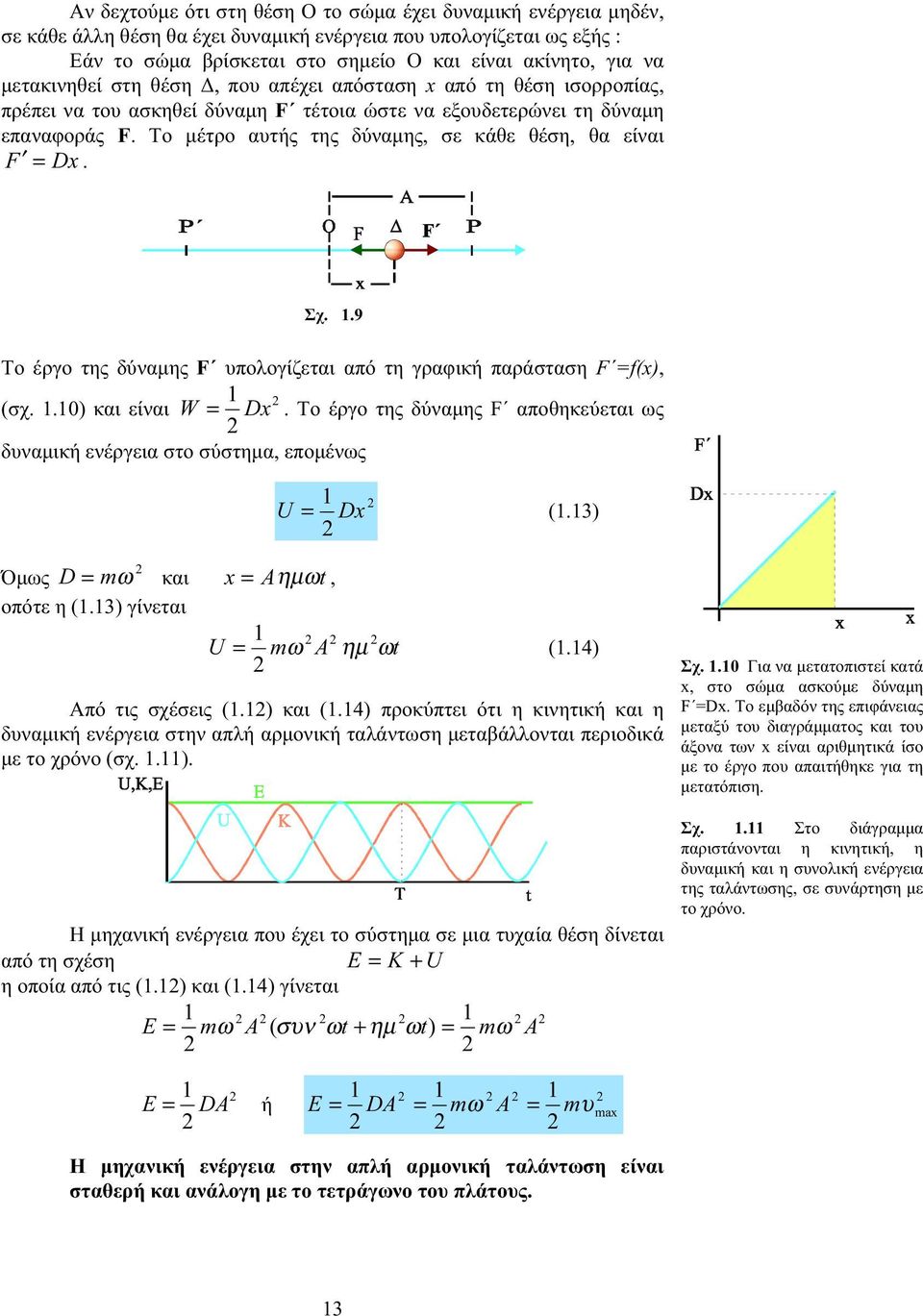 4) (. ) (. 4) (.. )... 0 x, F =Dx. x. E = K + U (. ) (. 4) E = mω A ( συν ωt + ηµ ωt) = mω A.