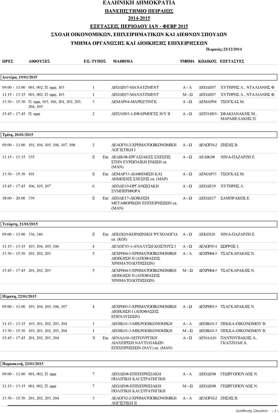 11:15-13:15 001, 002, Π. αμφ, 103 1 ΔΕΟΔΕ07-ΜΑΝΑΤΖΜΕΝΤ Μ - Ω ΔΕΟΔΕ07 ΧΥΤΗΡΗΣ Λ., ΝΤΑΛΙΑΝΗΣ Φ. 13:30-15:30 Π. αμφ, 103, 106, 201, 202, 203, 204, 105 3 ΔΕΜΑΡ04-ΜΑΡΚΕΤΙΝΓΚ ΔΕΜΑΡ04 ΤΣΟΓΚΑΣ Μ.