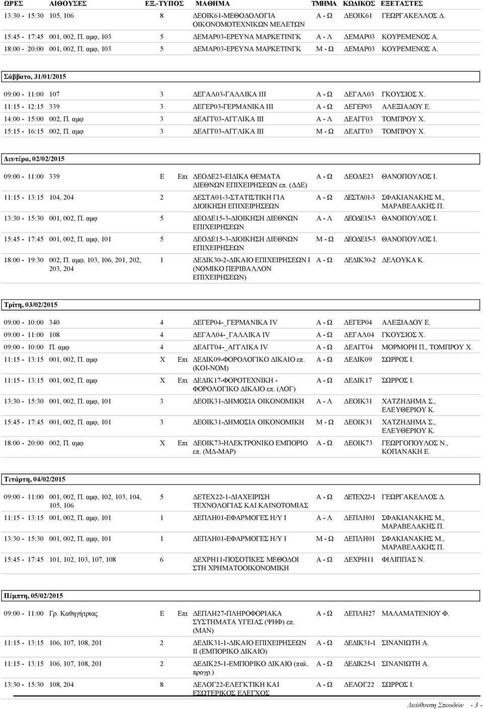 11:15-12:15 339 3 ΔΕΓΕΡ03-ΓΕΡΜΑΝΙΚΑ ΙΙΙ ΔΕΓΕΡ03 ΑΛΕΞΙΑΔΟΥ Ε. 14:00-15:00 002, Π. αμφ 3 ΔΕΑΓΓ03-ΑΓΓΛΙΚΑ ΙΙΙ Α - Λ ΔΕΑΓΓ03 ΤΟΜΠΡΟΥ Χ. 15:15-16:15 002, Π.