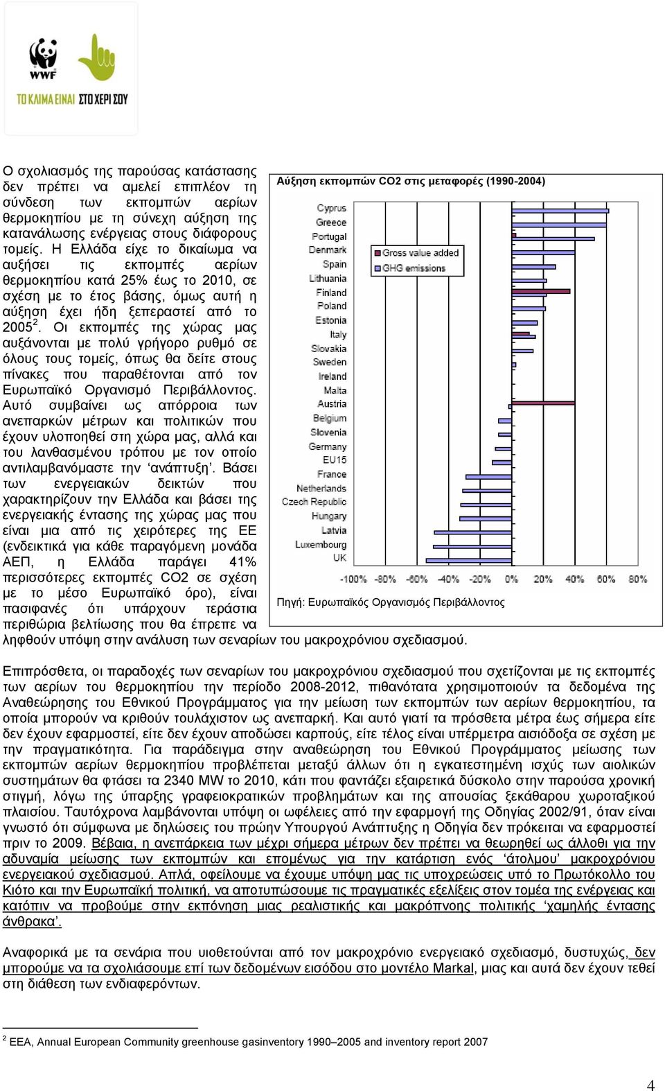 Η Ελλάδα είχε το δικαίωµα να αυξήσει τις εκποµπές αερίων θερµοκηπίου κατά 25% έως το 2010, σε σχέση µε το έτος βάσης, όµως αυτή η αύξηση έχει ήδη ξεπεραστεί από το 2005 2.