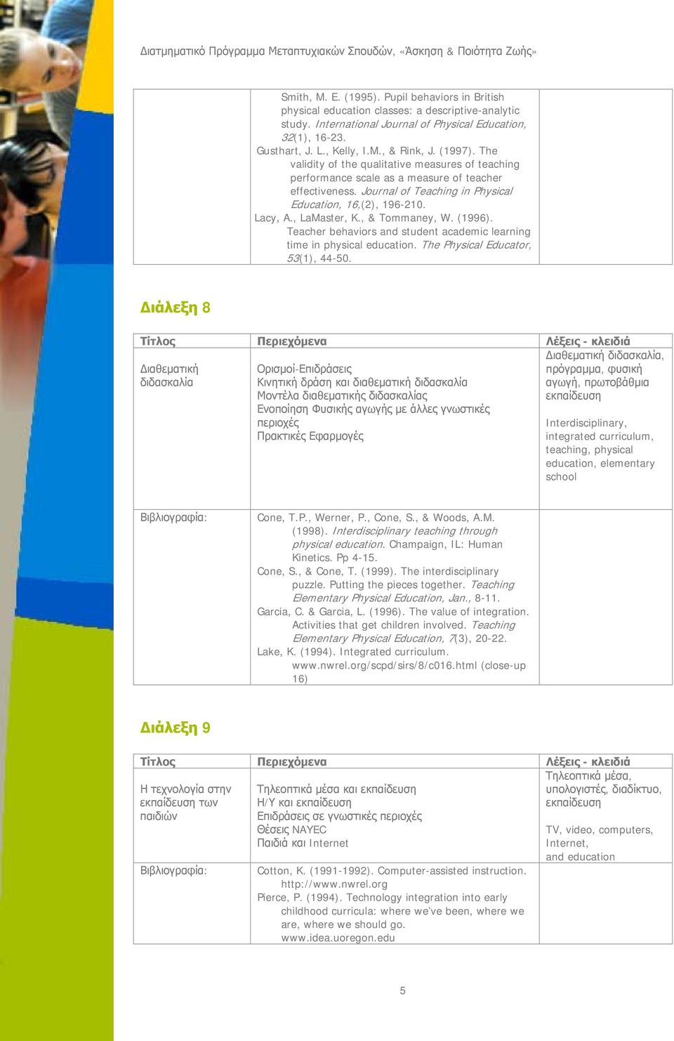 , & Tommaney, W. (1996). Teacher behaviors and student academic learning time in physical education. The Physical Educator, 53(1), 44-50.