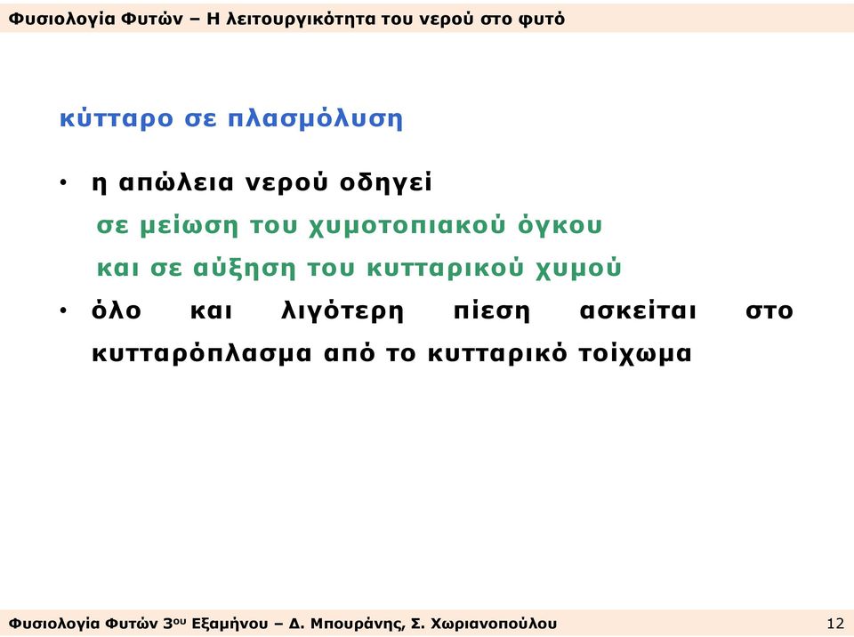 λιγότερη πίεση ασκείται στο κυτταρόπλασμα από το κυτταρικό