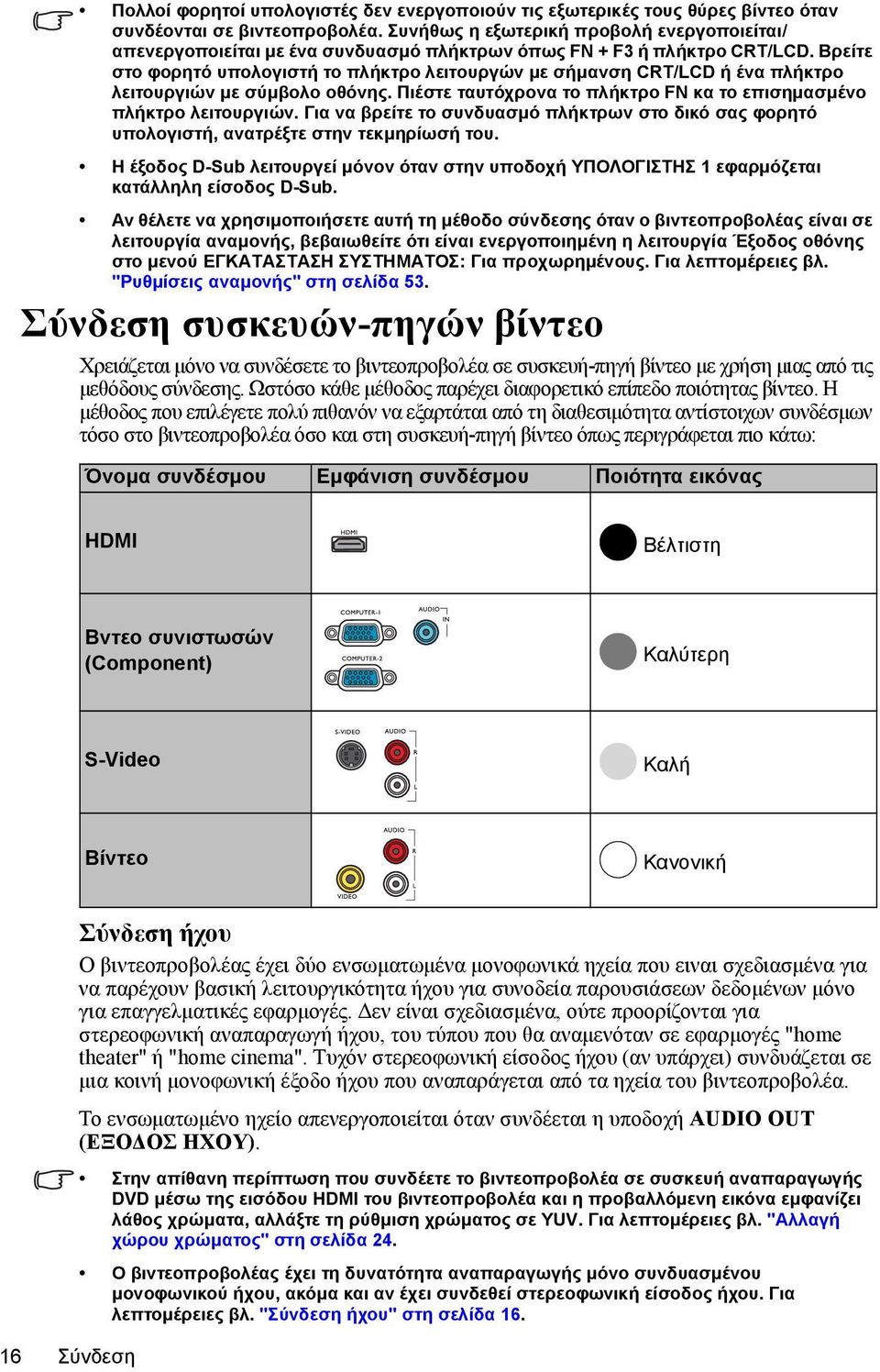 Βρείτε στο φορητό υπολογιστή το πλήκτρο λειτουργών με σήμανση CRT/LCD ή ένα πλήκτρο λειτουργιών με σύμβολο οθόνης. Πιέστε ταυτόχρονα το πλήκτρο FN κα το επισημασμένο πλήκτρο λειτουργιών.