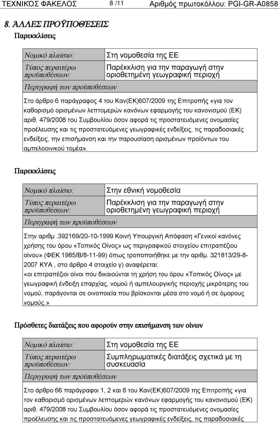 άρθρο 6 παράγραφος 4 του Καν(ΕΚ)607/2009 της Επιτροπής «για τον καθορισμό ορισμένων λεπτομερών κανόνων εφαρμογής του κανονισμού (ΕΚ) αριθ.