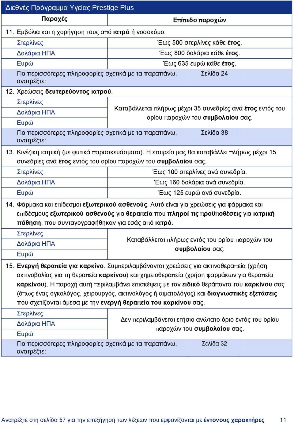 Έως 635 ευρώ κάθε έτος. Σελίδα 24 Καταβάλλεται πλήρως μέχρι 35 συνεδρίες ανά έτος εντός του ορίου παροχών του συμβολαίου σας. Σελίδα 38 13. Κινέζικη ιατρική (με φυτικά παρασκευάσματα).