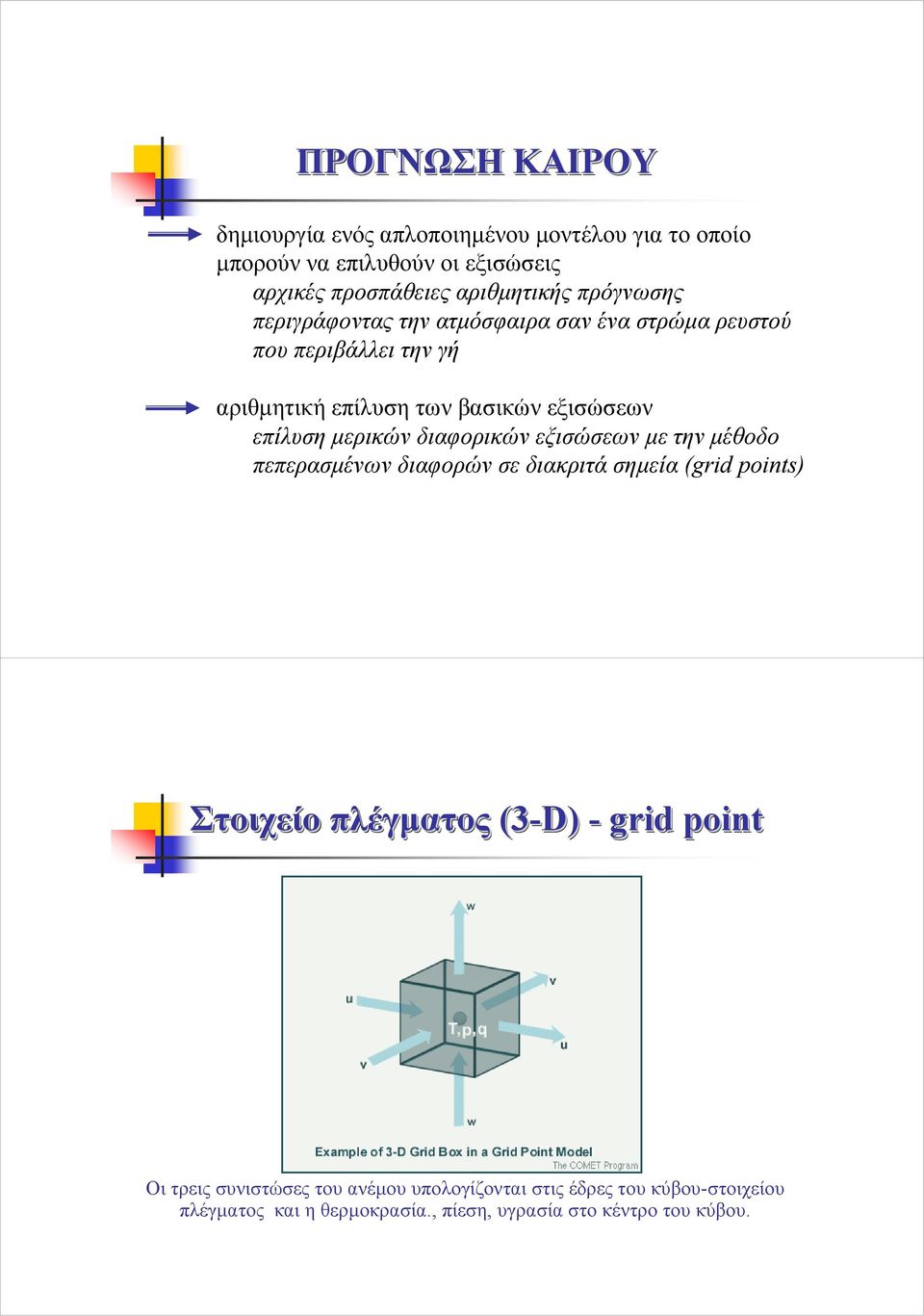 µερικών διαφορικών εξισώσεων µετηνµέθοδο πεπερασµένων διαφορών σε διακριτά σηµεία (grid points) Στοιχείο πλέγµατος (3-D) - grid point