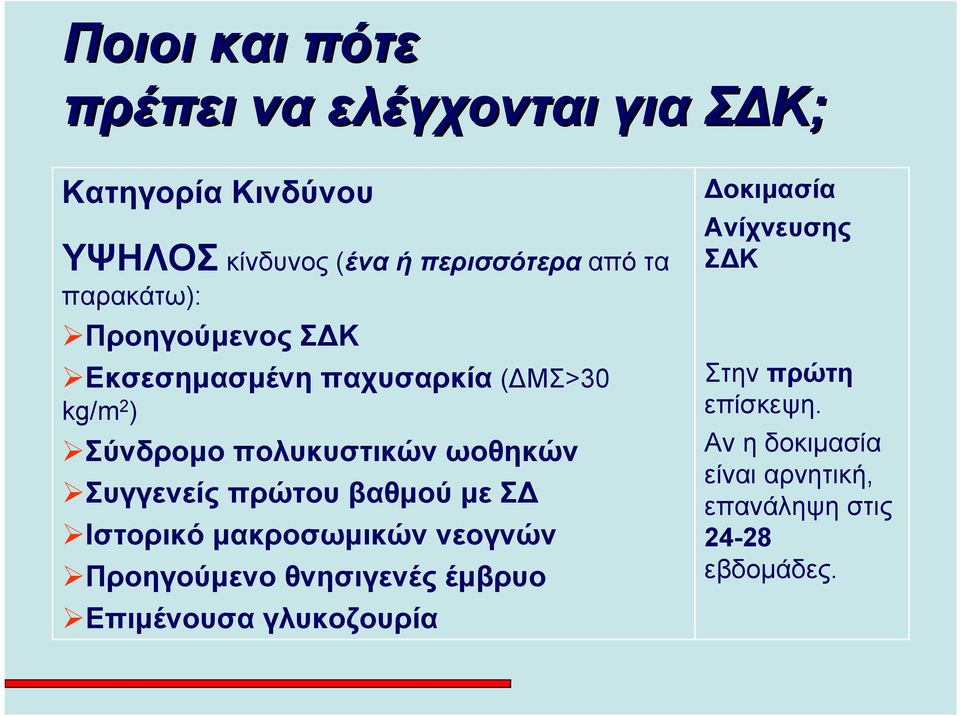 Συγγενείς πρώτου βαθμού με Σ Ιστορικό μακροσωμικών νεογνών Προηγούμενο θνησιγενές έμβρυο Επιμένουσα