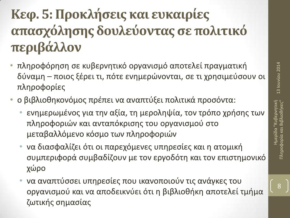 πληροφοριών και ανταπόκρισης του οργανισμού στο μεταβαλλόμενο κόσμο των πληροφοριών να διασφαλίζει ότι οι παρεχόμενες υπηρεσίες και η ατομική συμπεριφορά συμβαδίζουν με