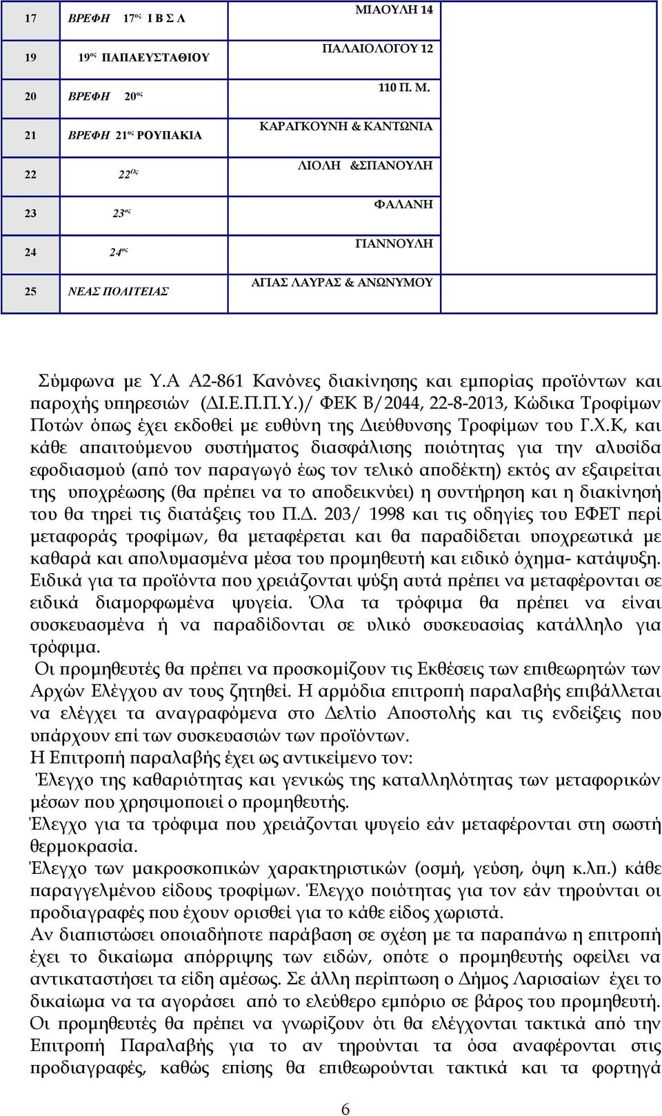 Α Α2-861 Κανόνες διακίνησης και εμπορίας προϊόντων και παροχής υπηρεσιών (ΔΙ.Ε.Π.Π.Υ.)/ ΦΕΚ Β/2044, 22-8-2013, Κώδικα Τροφίμων Ποτών όπως έχει εκδοθεί με ευθύνη της Διεύθυνσης Τροφίμων του Γ.Χ.