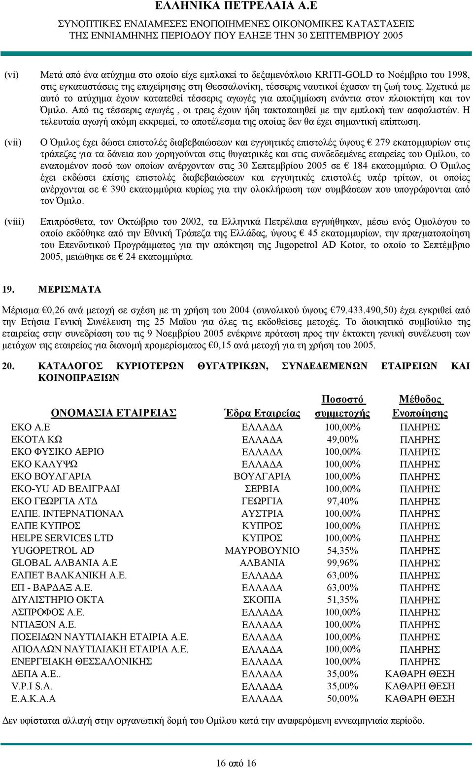 Η τελευταία αγωγή ακόμη εκκρεμεί, το αποτέλεσμα της οποίας δεν θα έχει σημαντική επίπτωση.