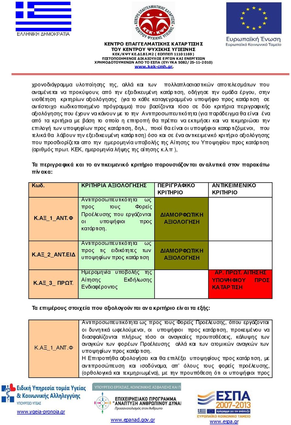 Αντιπροσωπευτικότητα (για παράδειγµα θα είναι ένα από τα κριτήρια µε βάση το οποίο η επιτροπή θα πρέπει να εκτιµήσει και να τεκµηριώσει την επιλογή των υποψηφίων προς κατάρτιση, δηλ.