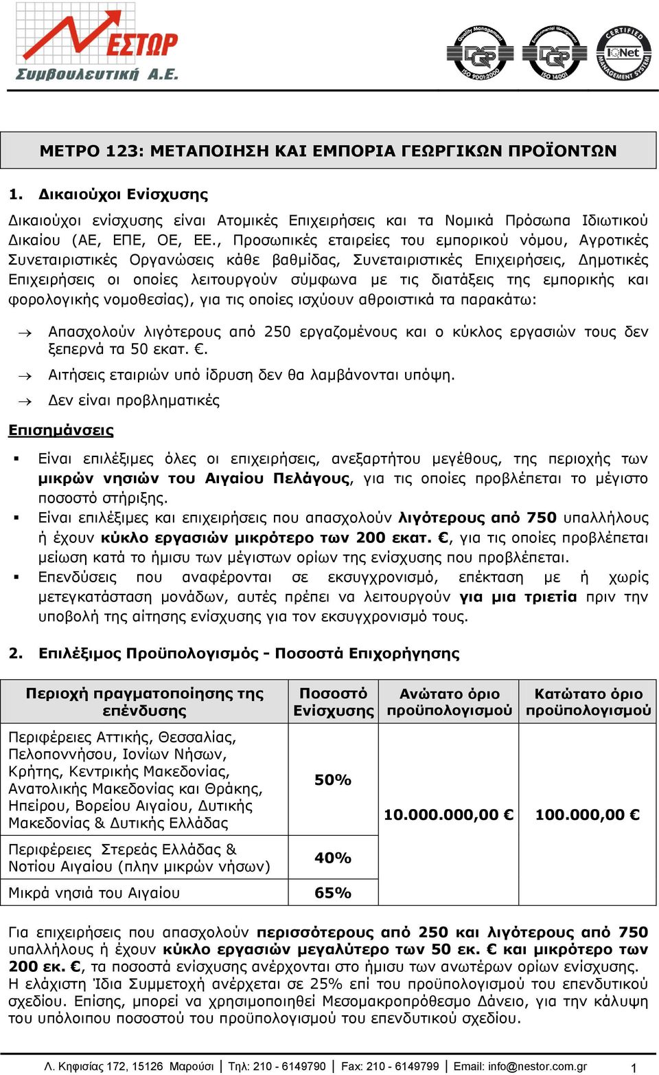 εκπνξηθήο θαη θνξνινγηθήο λνκνζεζίαο), γηα ηηο νπνίεο ηζρχνπλ αζξνηζηηθά ηα παξαθάησ: Απαζρνινχλ ιηγφηεξνπο απφ 250 εξγαδνκέλνπο θαη ν θχθινο εξγαζηψλ ηνπο δελ μεπεξλά ηα 50 εθαη.