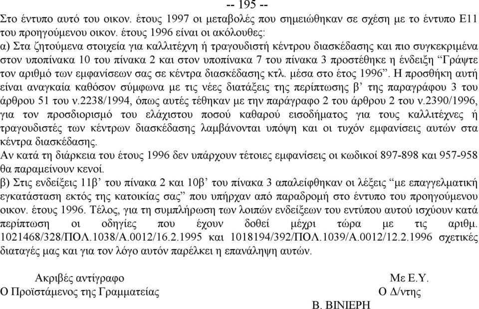 προστέθηκε η ένδειξη Γράψτε τον αριθμό των εμφανίσεων σας σε κέντρα διασκέδασης κτλ. μέσα στο έτος 1996.