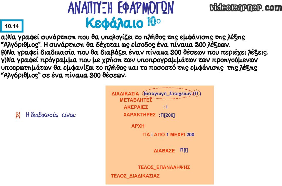 γ)να γραφεί πρόγραμμα που με χρήση των υποπρογραμμάτων των προηγούμενων υποερωτημάτων θα εμφανίζει το πλήθος και το ποσοστό της εμφάνισης