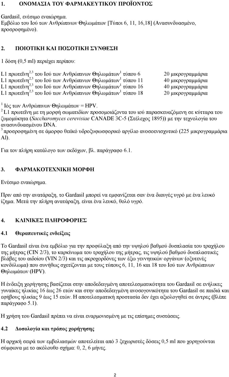 του Ιού των Ανθρώπινων Θηλωµάτων 1 τύπου 16 L1 πρωτεΐνη 2,3 του Ιού των Ανθρώπινων Θηλωµάτων 1 τύπου 18 20 µικρογραµµάρια 40 µικρογραµµάρια 40 µικρογραµµάρια 20 µικρογραµµάρια 1 Ιός των Ανθρώπινων