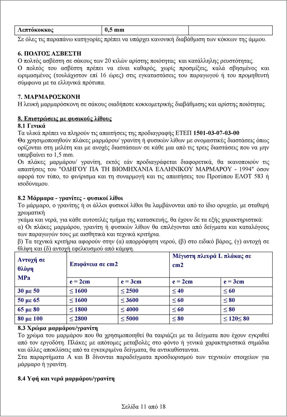 Ο πολτός του ασβέστη πρέπει να είναι καθαρός, χωρίς προσμίξεις, καλά σβησμένος και ωριμασμένος (τουλάχιστον επί 16 ώρες) στις εγκαταστάσεις του παραγωγού ή του προμηθευτή σύμφωνα με τα ελληνικά