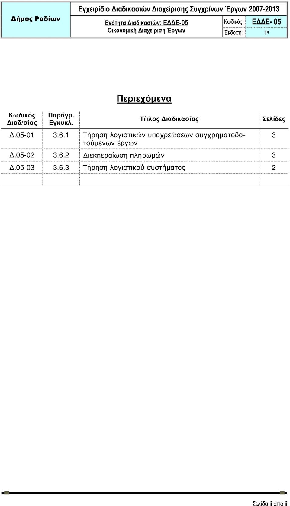 1 Τήρηση λογιστικών υποχρεώσεων συγχρηµατοδοτούµενων έργων Σελίδες.