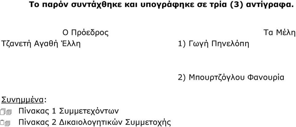 Τζανετή Αγαθή Έλλη Ο Πρόεδρος 1) Γωγή Πηνελόπη Τα