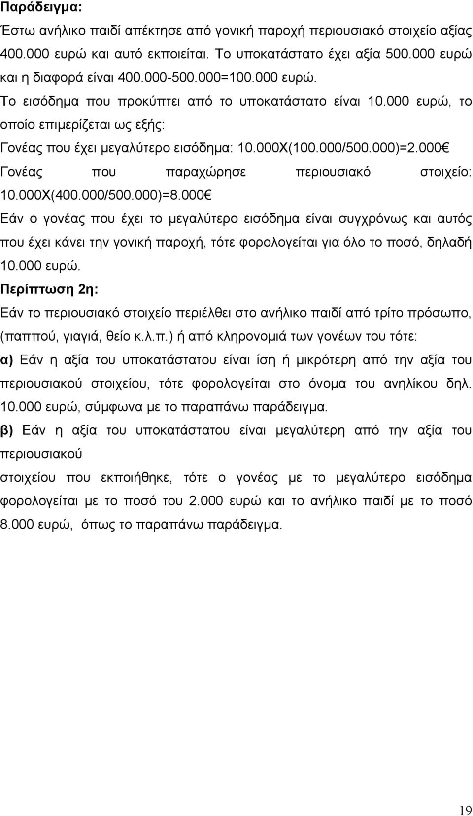 000 Γονέας που παραχώρησε περιουσιακό στοιχείο: 10.000Χ(400.000/500.000)=8.