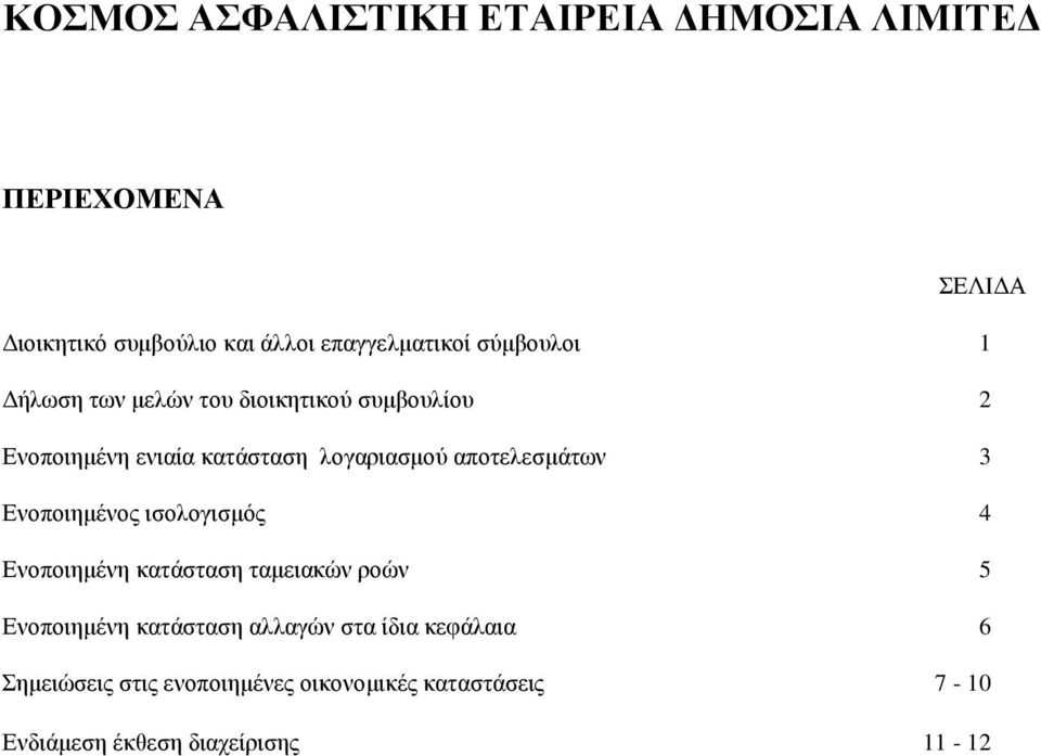 αποτελεσµάτων 3 Ενοποιηµένος ισολογισµός 4 Ενοποιηµένη κατάσταση ταµειακών ροών 5 Ενοποιηµένη κατάσταση