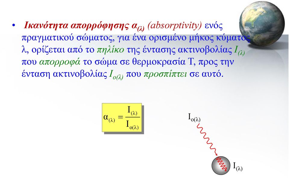 ακτινοβολίας βλί Ι (λ) που απορροφά το σώμα σε θερμοκρασία Τ, προς την