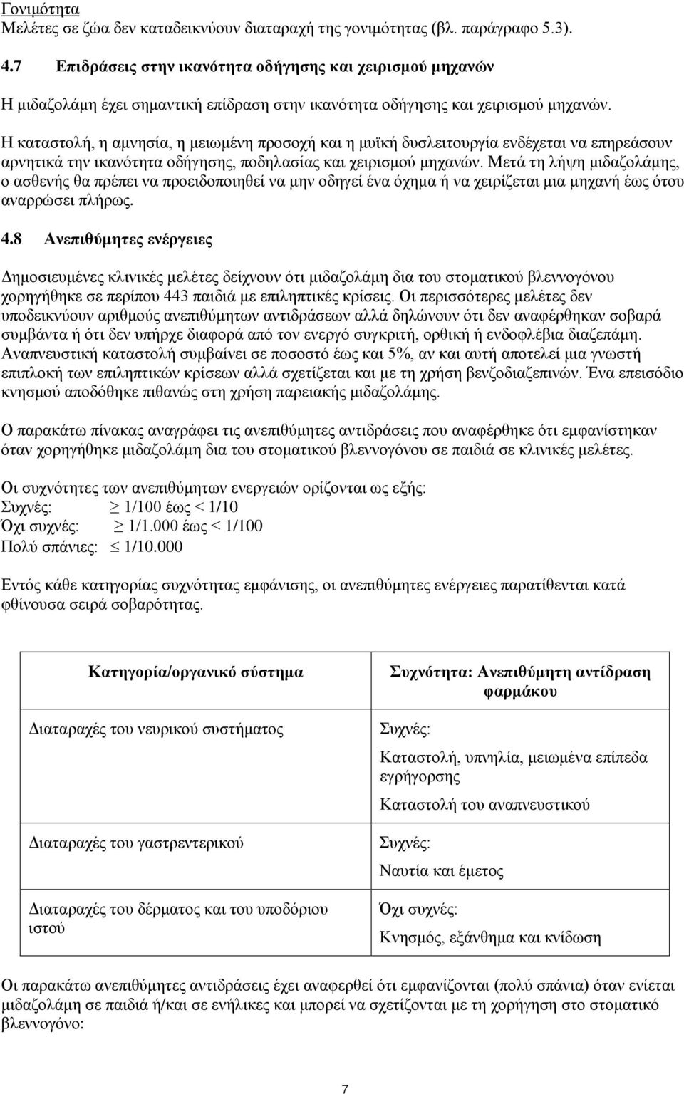 Η καταστολή, η αμνησία, η μειωμένη προσοχή και η μυϊκή δυσλειτουργία ενδέχεται να επηρεάσουν αρνητικά την ικανότητα οδήγησης, ποδηλασίας και χειρισμού μηχανών.