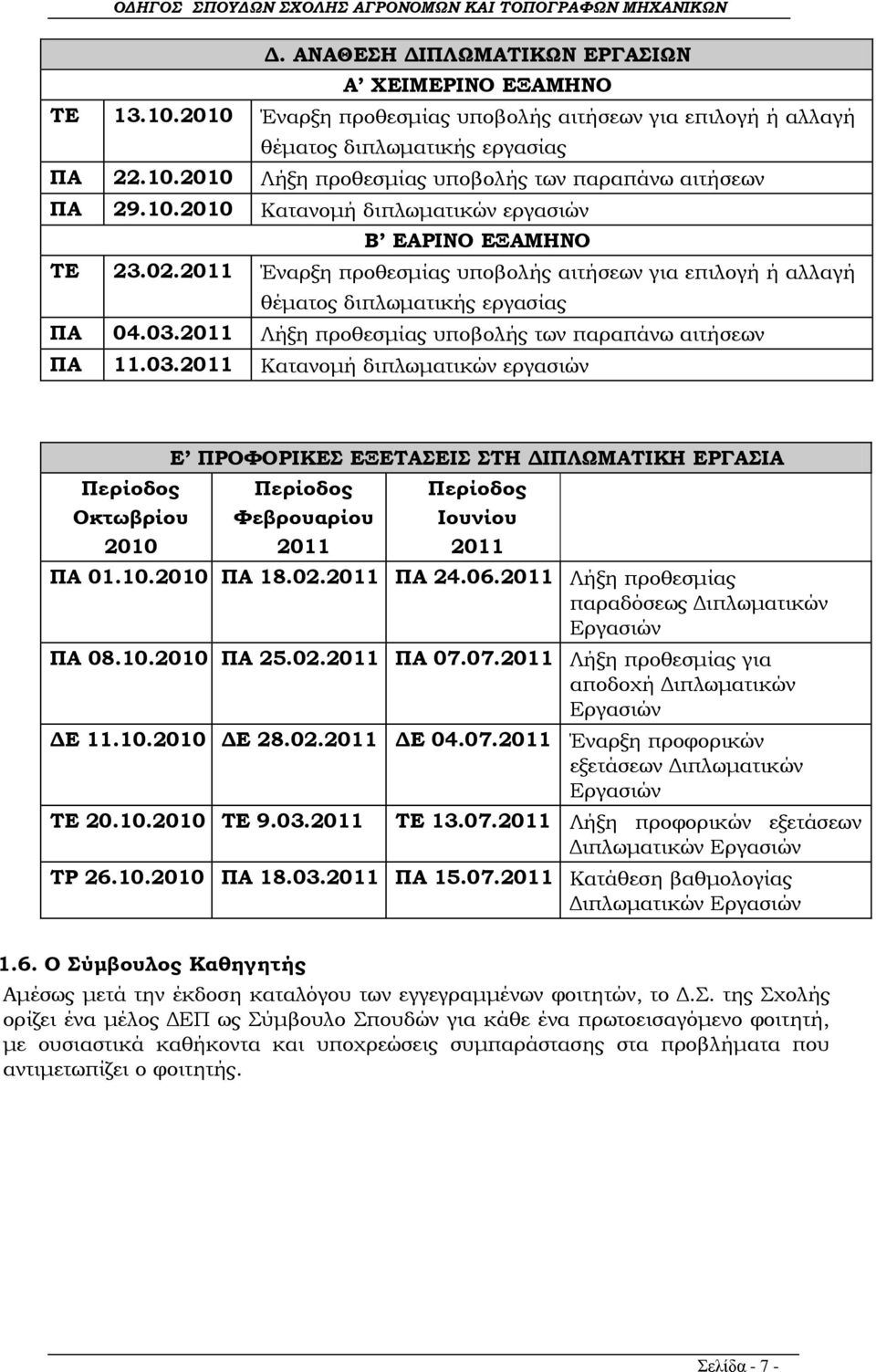 2011 Λήξη προθεσμίας υποβολής των παραπάνω αιτήσεων ΠΑ 11.03.