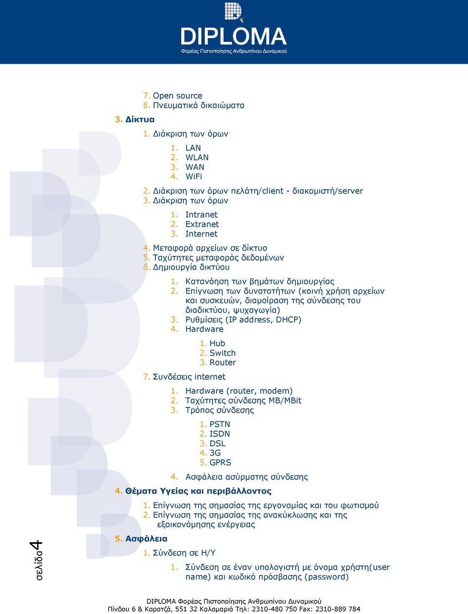 Επίγνωση των δυνατοτήτων (κοινή χρήση αρχείων και συσκευών, διαμοίραση της σύνδεσης του διαδικτύου, ψυχαγωγία) 3. Ρυθμίσεις (IP address, DHCP) 4. Hardware 1. Hub 2. Switch 3. Router 7.