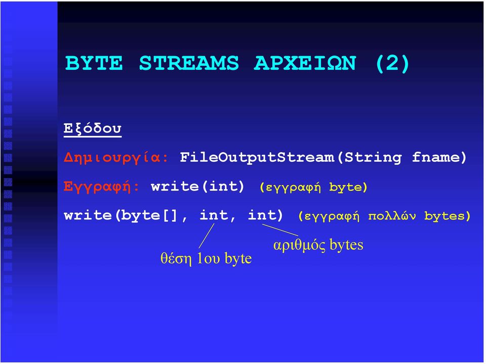 write(int) (εγγραφή byte) write(byte[], int,