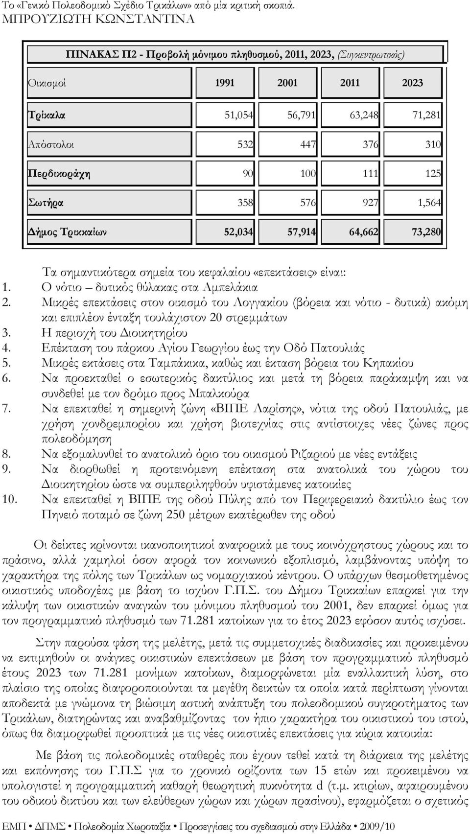 Μικρές επεκτάσεις στον οικισμό του Λογγακίου (βόρεια και νότιο - δυτικά) ακόμη και επιπλέον ένταξη τουλάχιστον 20 στρεμμάτων 3. Η περιοχή του Διοικητηρίου 4.