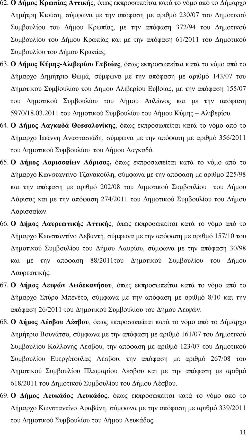 Ο Γήκνο Κύκεο-Αιηβεξίνπ Δπβνίαο, φπσο εθπξνζσπείηαη θαηά ην λφκν απφ ην Γήκαξρν Γεκήηξην Θσκά, ζχκθσλα κε ηελ απφθαζε κε αξηζκφ 143/07 ηνπ Γεκνηηθνχ πκβνπιίνπ ηνπ Γεκνπ Αιηβεξίνπ Δπβνίαο, κε ηελ