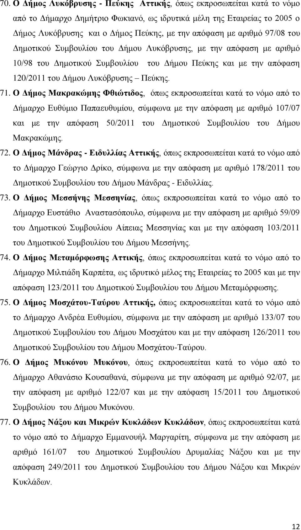 Ο Γήκνο Μαθξαθώκεο Φζηώηηδνο, φπσο εθπξνζσπείηαη θαηά ην λφκν απφ ην Γήκαξρν Δπζχκην Παπαεπζπκίνπ, ζχκθσλα κε ηελ απφθαζε κε αξηζκφ 107/07 θαη κε ηελ απφθαζε 50/2011 ηνπ Γεκνηηθνχ πκβνπιίνπ ηνπ Γήκνπ