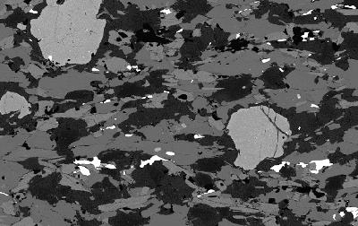 BSE εικόνα δείγματος αμφιβολίτη mineral phases: quartz (black),