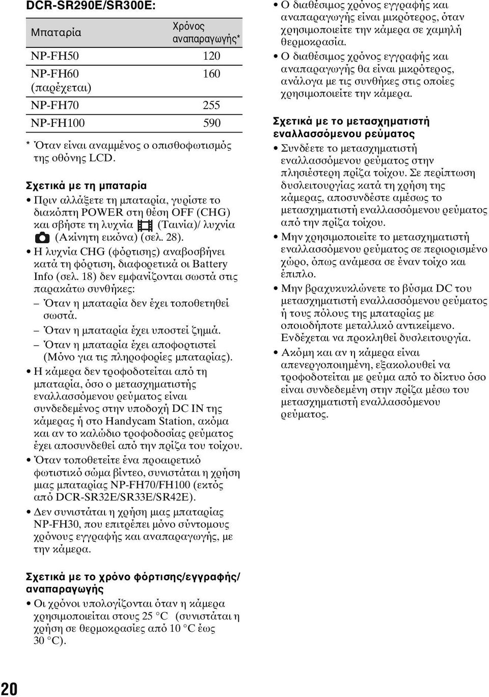 Η λυχνία CHG (φόρτισης) αναβοσβήνει κατά τη φόρτιση, διαφορετικά οι Battery Info (σελ. 18) δεν εμφανίζονται σωστά στις παρακάτω συνθήκες: Όταν η μπαταρία δεν έχει τοποθετηθεί σωστά.