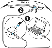 Βασικά στοιχεία Φόρτιση της μπαταρίας Προτού χρησιμοποιήσετε το Stereo Bluetooth Headset SBH80 για πρώτη φορά, πρέπει να φορτίσετε το ακουστικό για περίπου 2,5 ώρες. Συνιστώνται φορτιστές Sony.