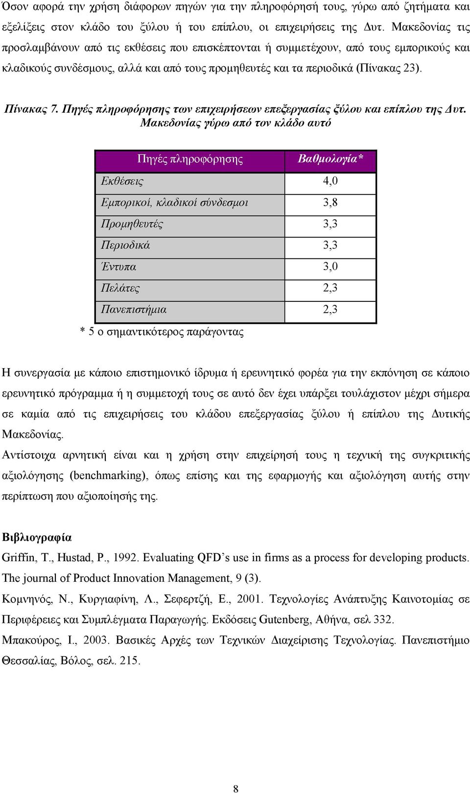 Πηγές πληροφόρησης των επιχειρήσεων επεξεργασίας ξύλου και επίπλου της Δυτ.