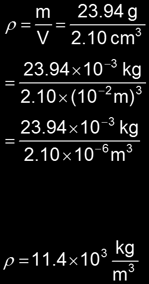 Μετατροπή μονάδων Ασκήσεις (2/2) Συμπαγές κομμάτι μολύβδου έχει μάζα 23.94 g και όγκο 2.10 cm 3.